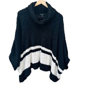 Romeo & Juliet Couture Black White‎ Striped Popcorn Knit Cowl Neck Poncho Soft M
